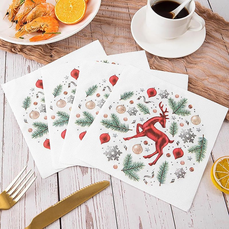 Christmas Paper Napkins 60 Pack Santa Claus Snowman Wreath Elk Pattern Disposable 6 5 x 6 5 Inch JR11 - Image 2